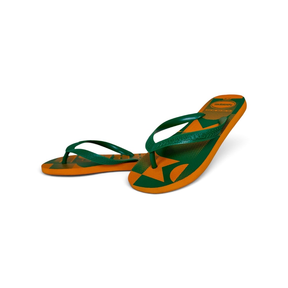 Havaianas Brazil Logo Orange Green Graphic Flip Flops Sandals Women's 7/8